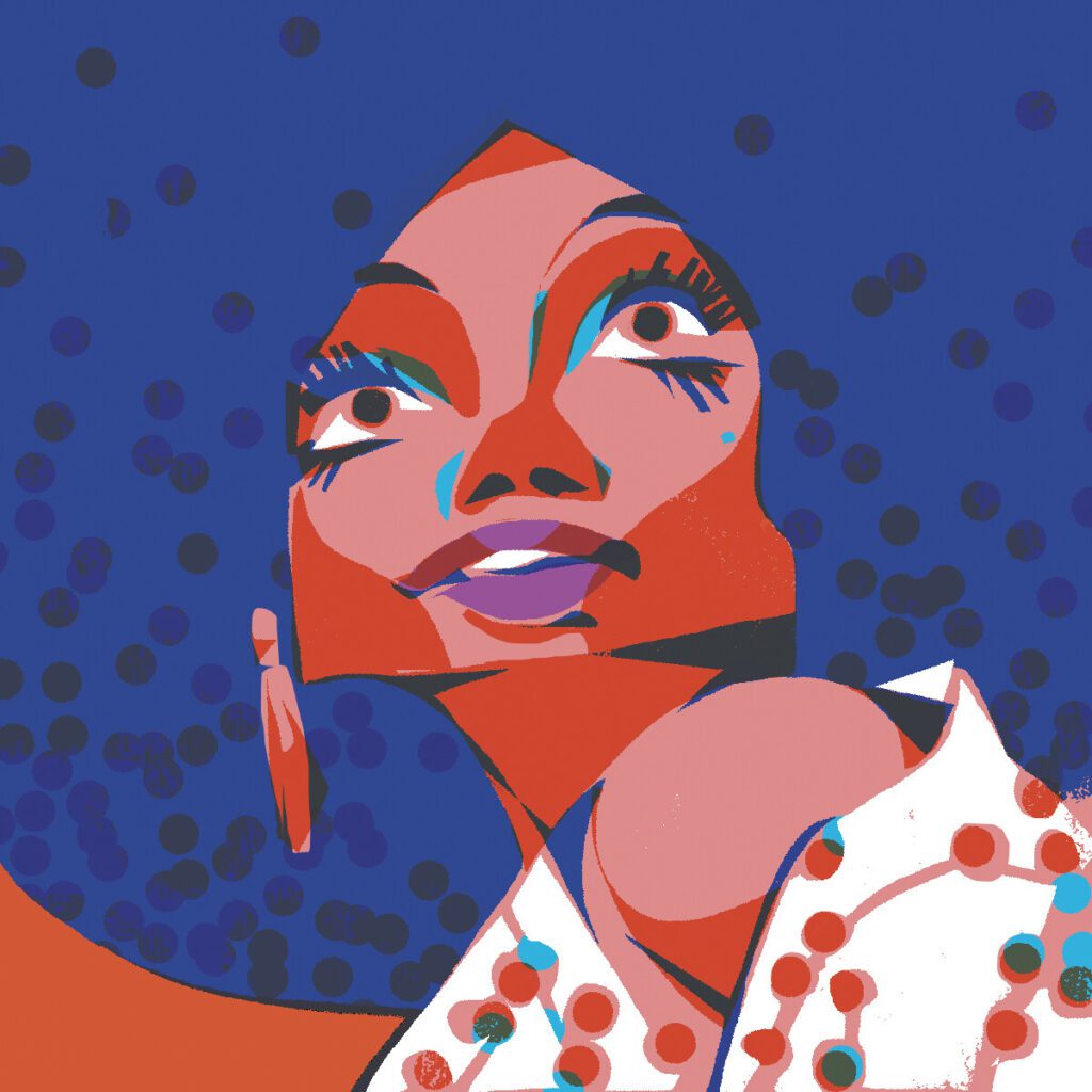 Abstract-style illustration of a Black woman's face looking up, created by Larsson McSwain.
