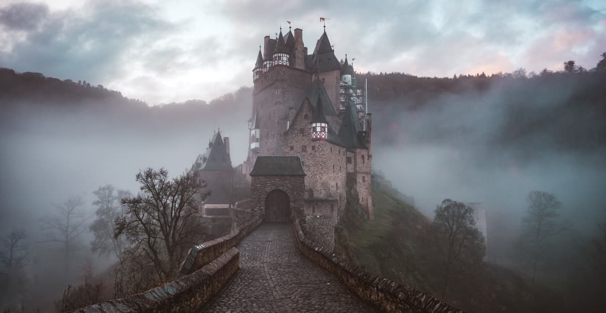 A mysterious castle in the fog