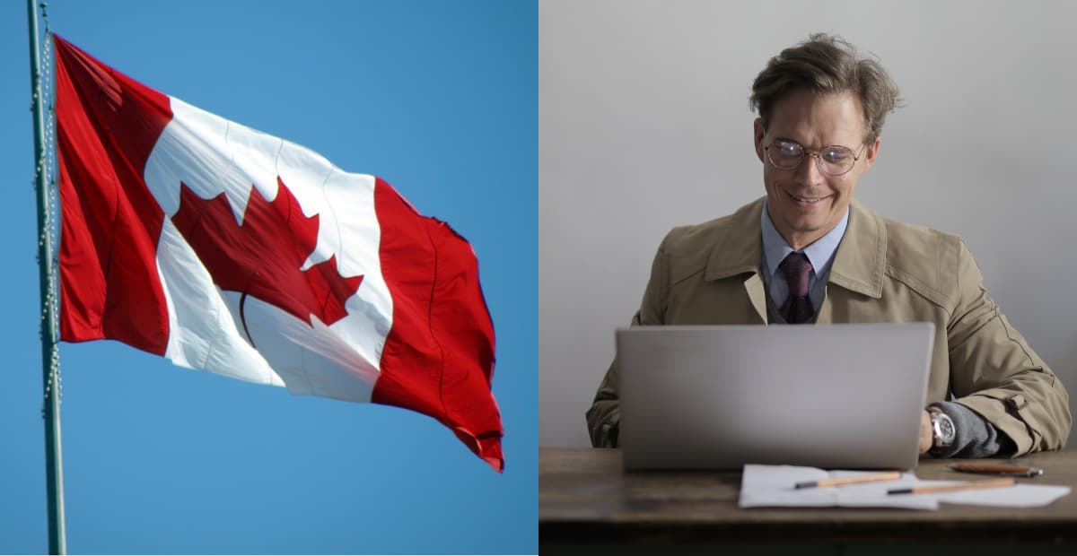 Canadian flag and a writer