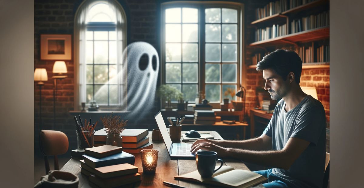 a ghostwriter at his desk