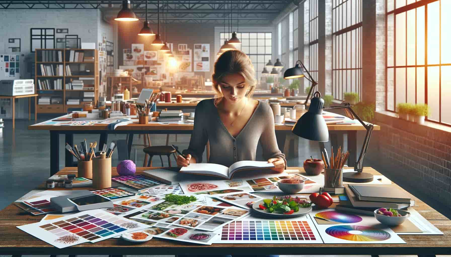 a female cookbook designer in her studio
